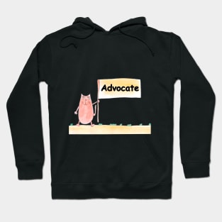 Advocate. Profession, work, job. Cat shows a banner with the inscription. Watercolor illustration. A gift for a professional. Hoodie